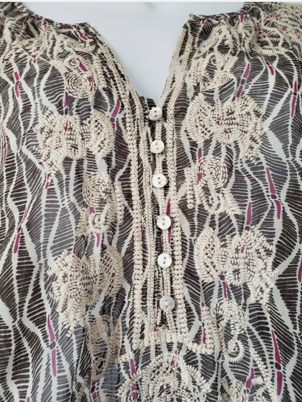 Daniel Rainn Embroidered Peasant Blouse, 3/4-Length Sleeves, Small Petite - Picture 10 of 10